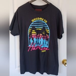 NETFLIX STRANGER THINGS NEON BRIGHT GRAPHIC WELCOME TO HAWKINS 1985 T-SHIRT LRG